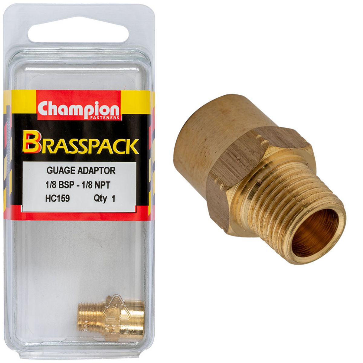 Champion Gauge Adaptor Brass 1/8 Bsp Male - 1/8 Npt Female HC159