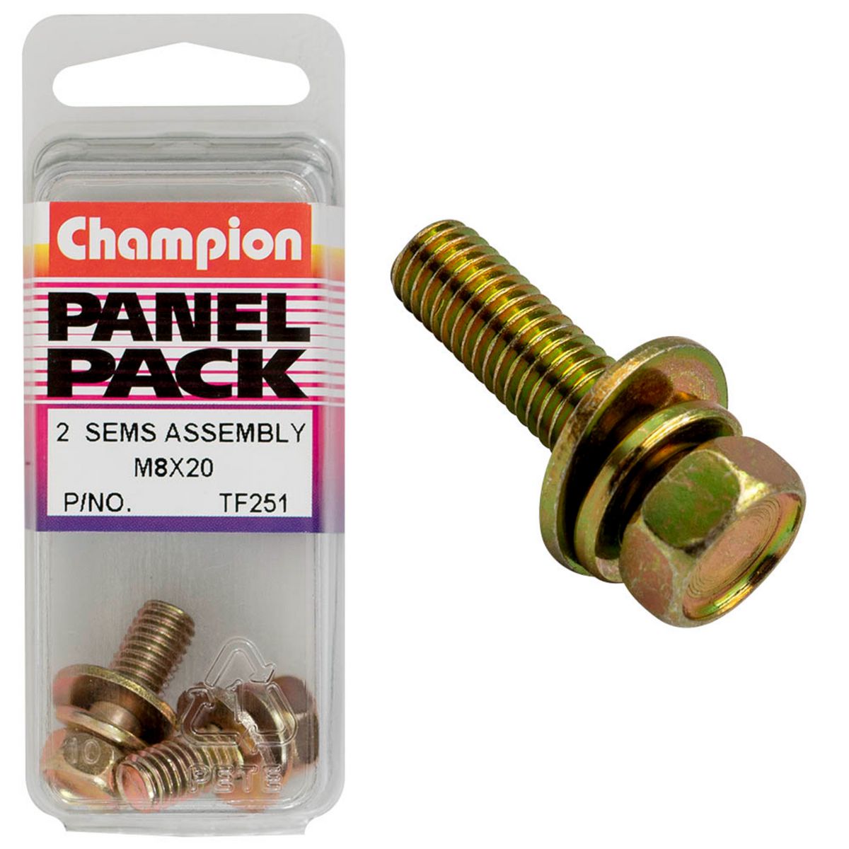 Champion Hex Set Screws-Sems-Hex Ind-Flat/Spring Washer-M8X20mm TF251