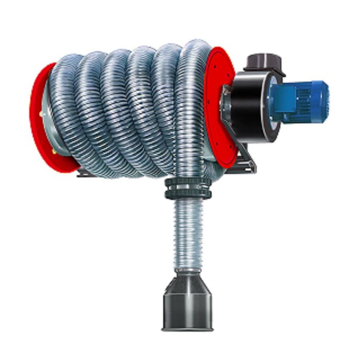 Aerservice Vehicle Exhaust Fume Extraction Hose Reel and TGA Hose 100mm x 10M with Fan and Rubber Nozzle ARHV10010M-BGNP