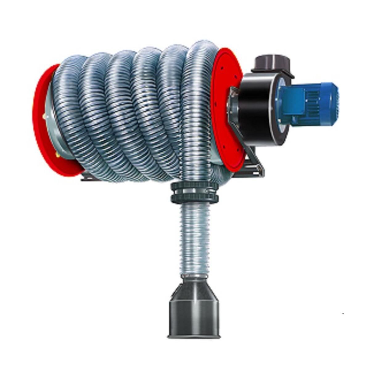 Aerservice Vehicle Exhaust Fume Extraction Hose Reel and TGA Hose 150mm x 10M with Fan and Rubber Nozzle ARHV15010M-BGNP