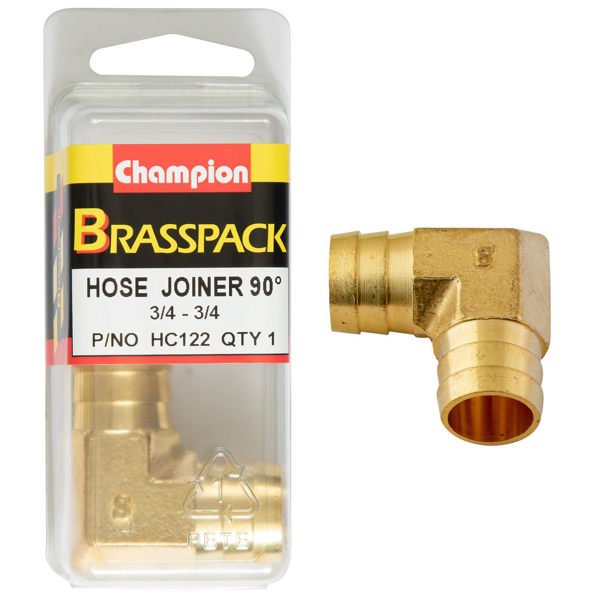 Champion Fasteners 3/4 X 3/4 90 Brass Hose Joiner Barb Elbow HC122