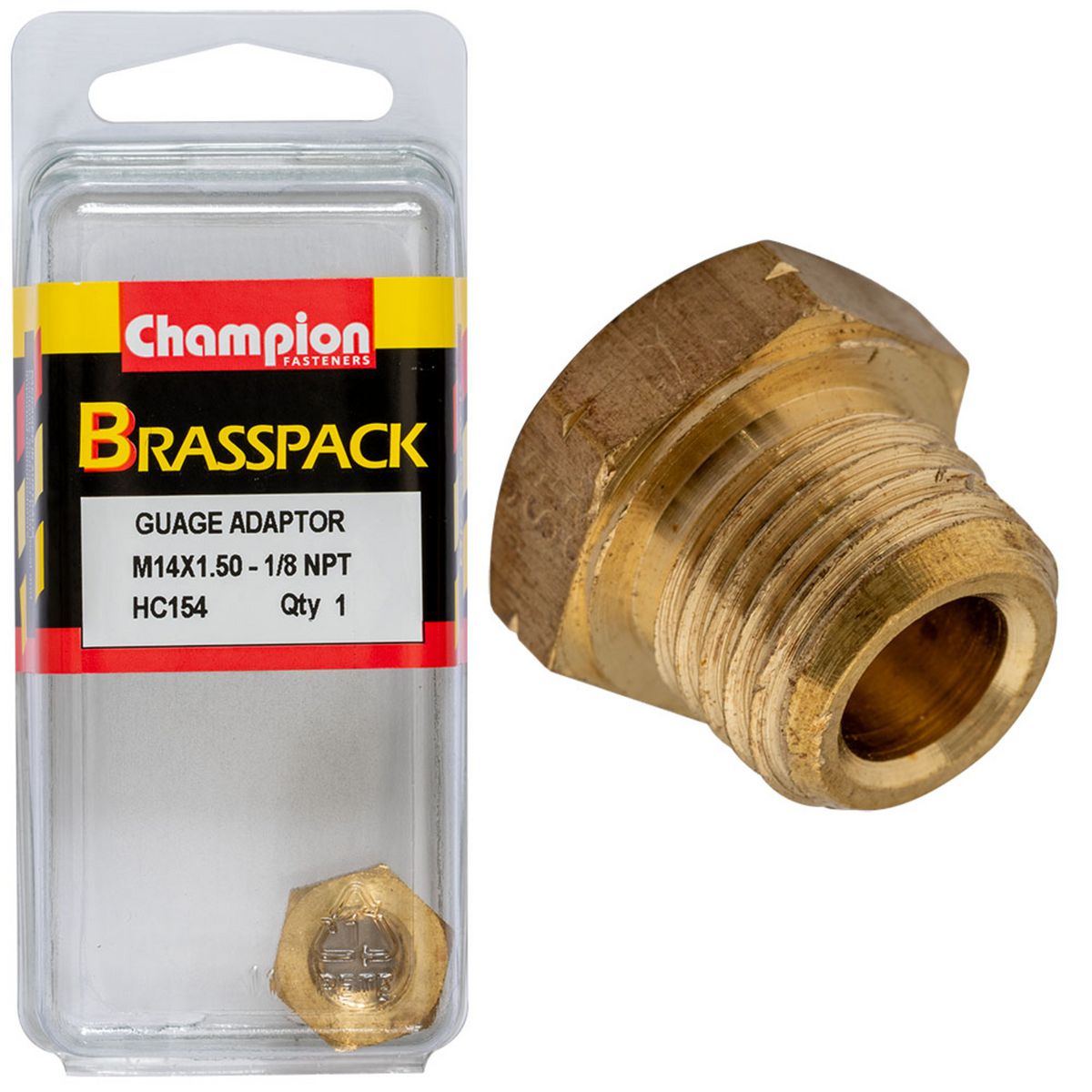 Champion Fasteners Gauge Adaptor Brass M14 X 1.50 Male - 1/8 Npt Female HC154