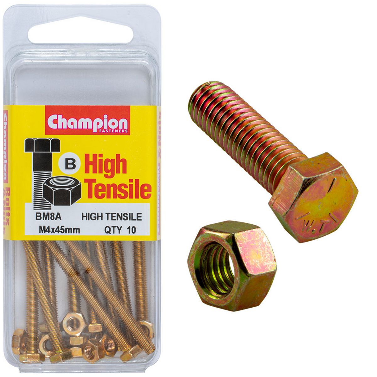 Champion Fasteners Hex Set Screw High Tensile M4X45Mm Grade 8.8 BM8A