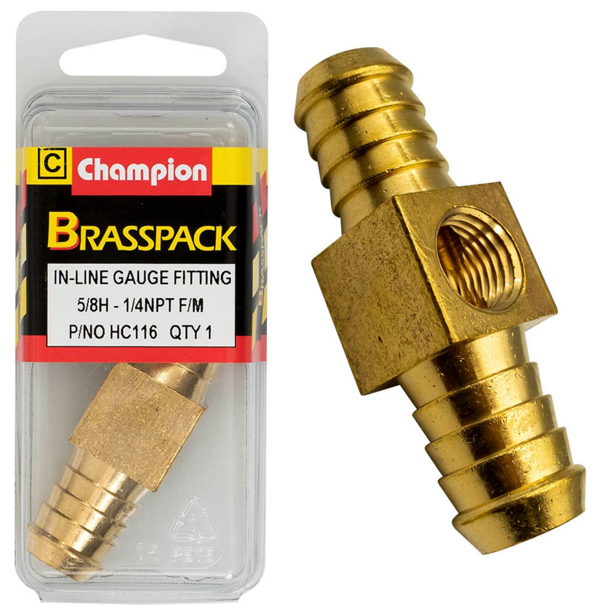 Champion Fasteners In-Line Gauge Fittings - Brass - 5/8in H To 1/4in Npt - Female HC116
