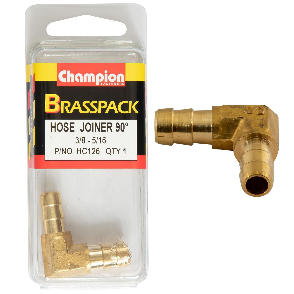 Champion Fasteners 3/8 X 5/16 90 Brass Hose Joiner Barb Elbow Reducer HC126