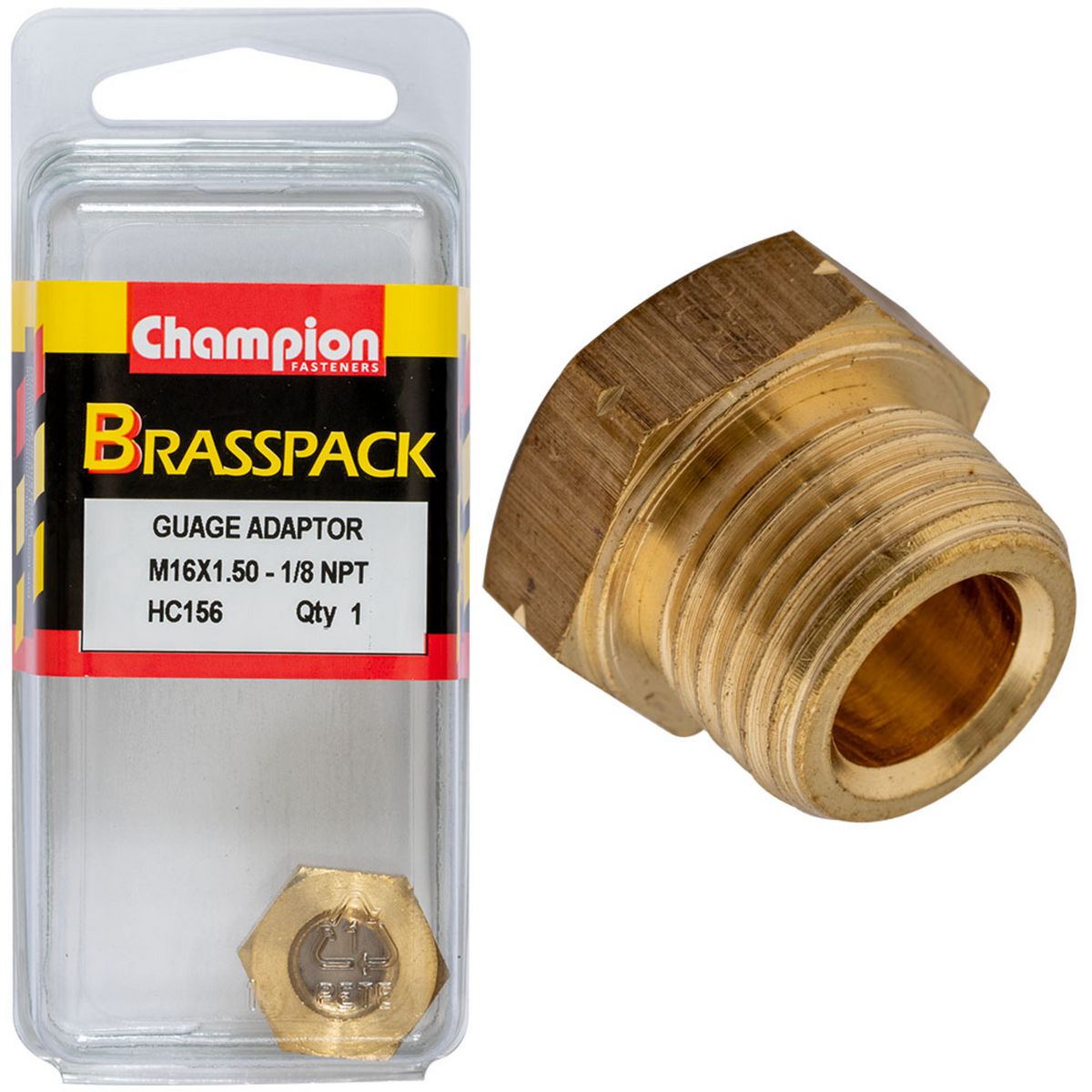 Champion Fasteners Gauge Adaptor Brass M16 X 1.50 Male - 1/8 Npt Female HC156