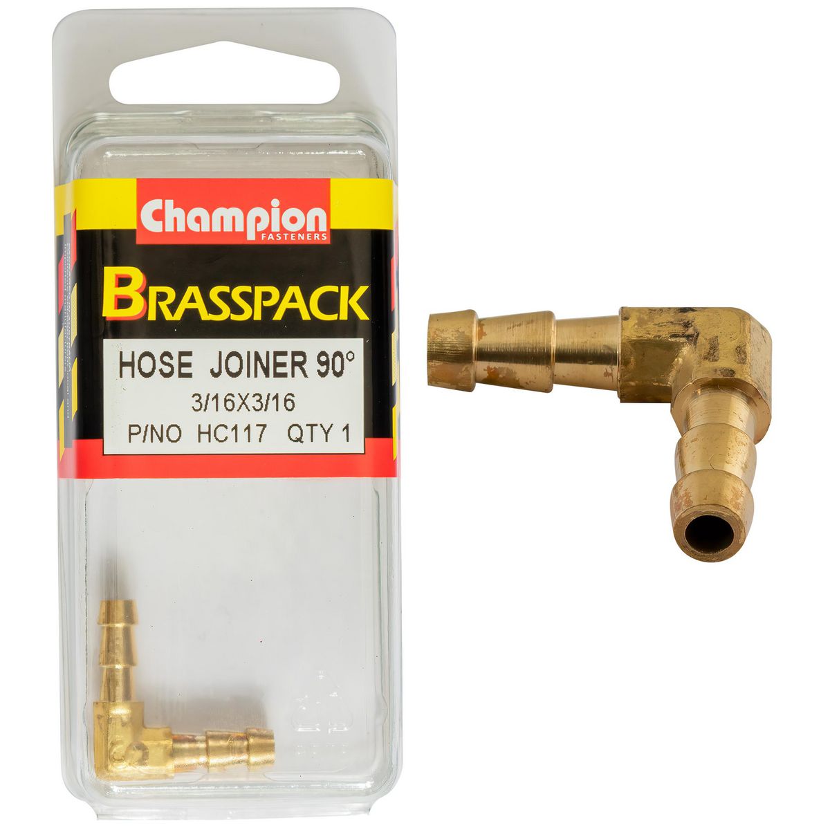 Champion Fasteners 3/16 X 3/16 90 Brass Hose Joiner Barb Elbow HC117