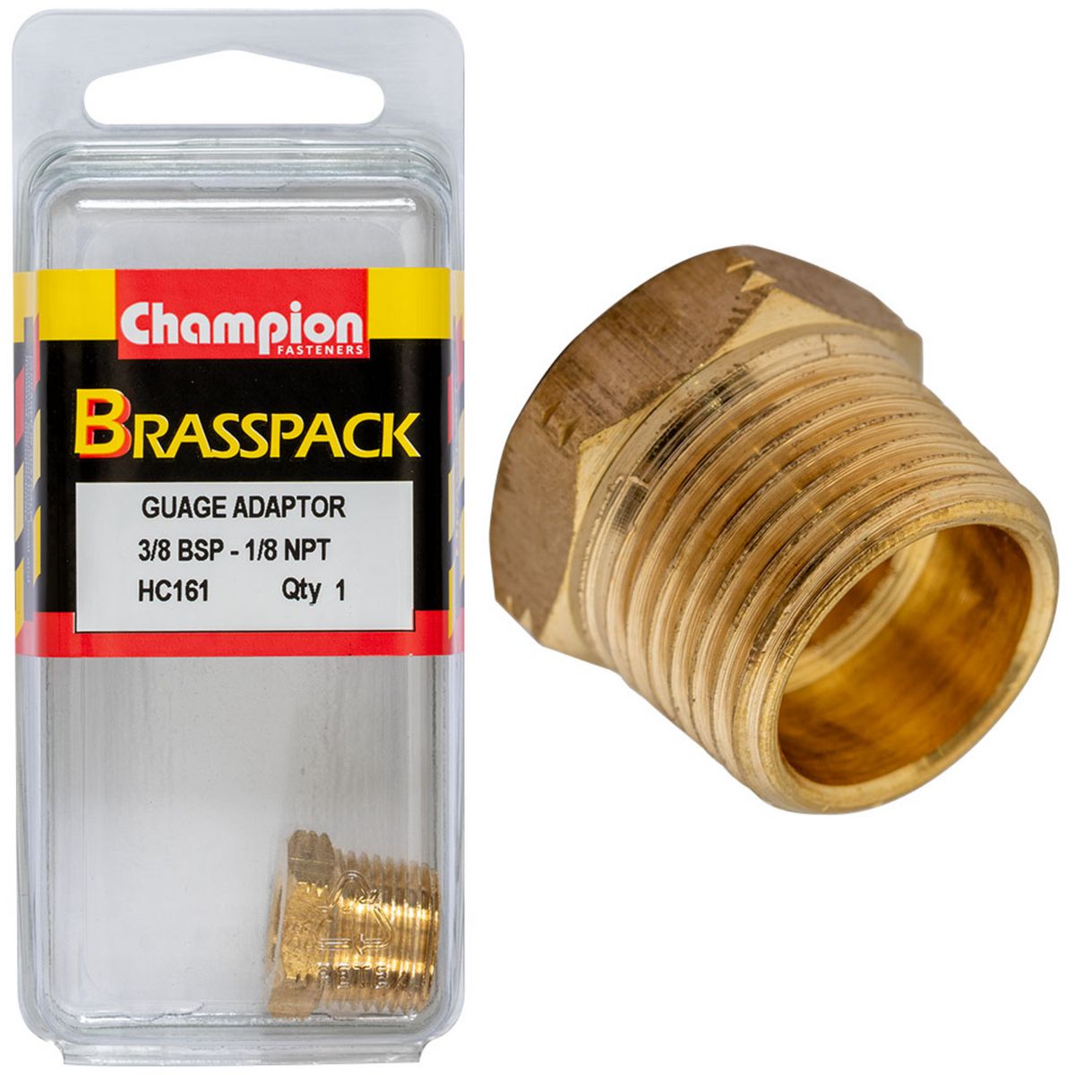 Champion Fasteners Gauge Adaptor Brass 3/8 Bsp Male - 1/8 Npt Female HC161
