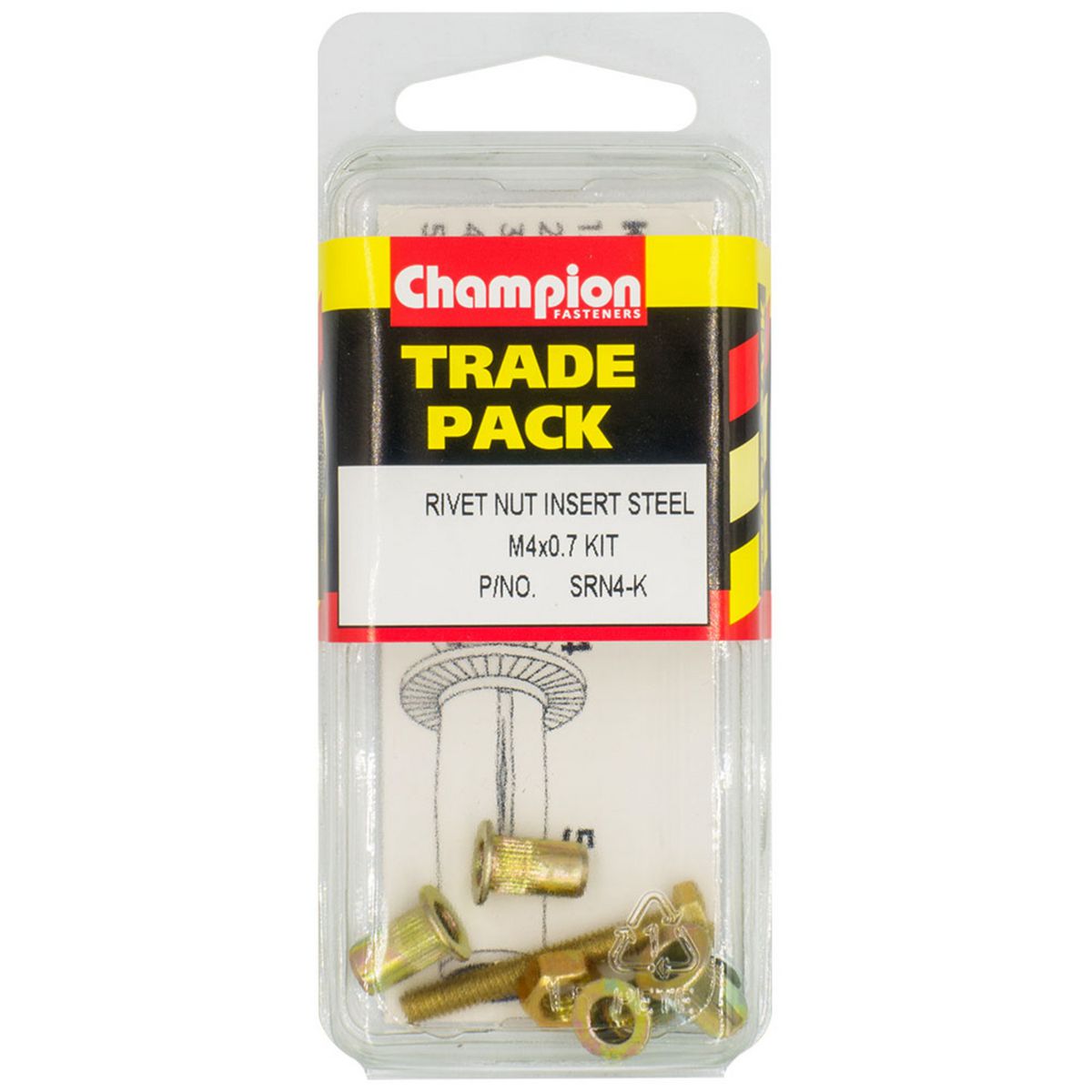 Champion Fasteners Rivet Nut Insert Steel  M4X0.7 - Kit SRN4-K