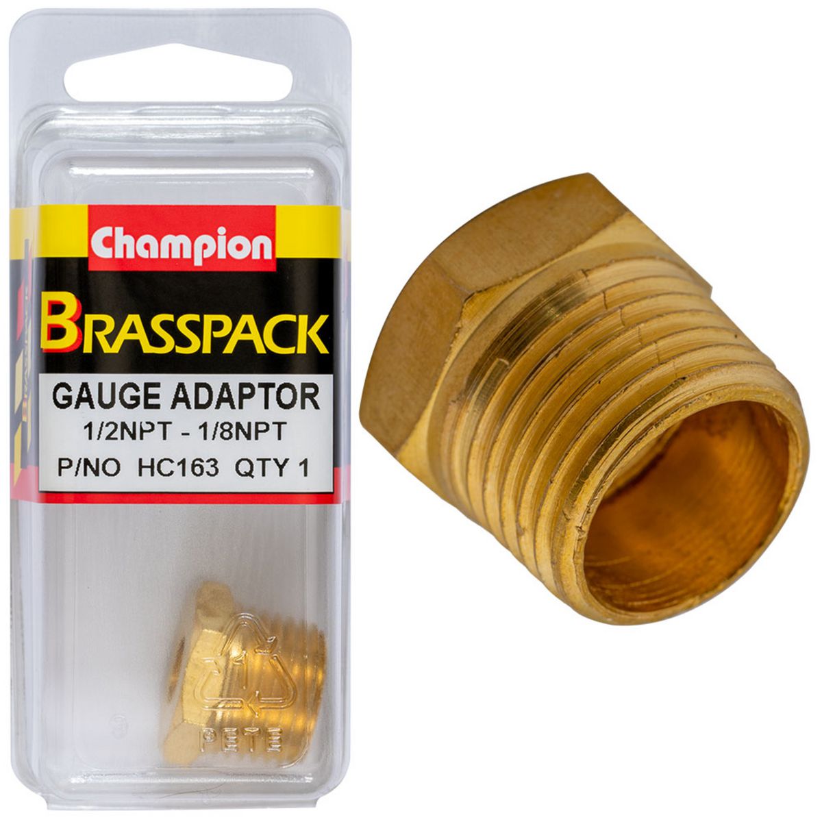 Champion Fasteners Gauge Adaptor Brass 1/2 Npt Male - 1/8 Npt Female HC163