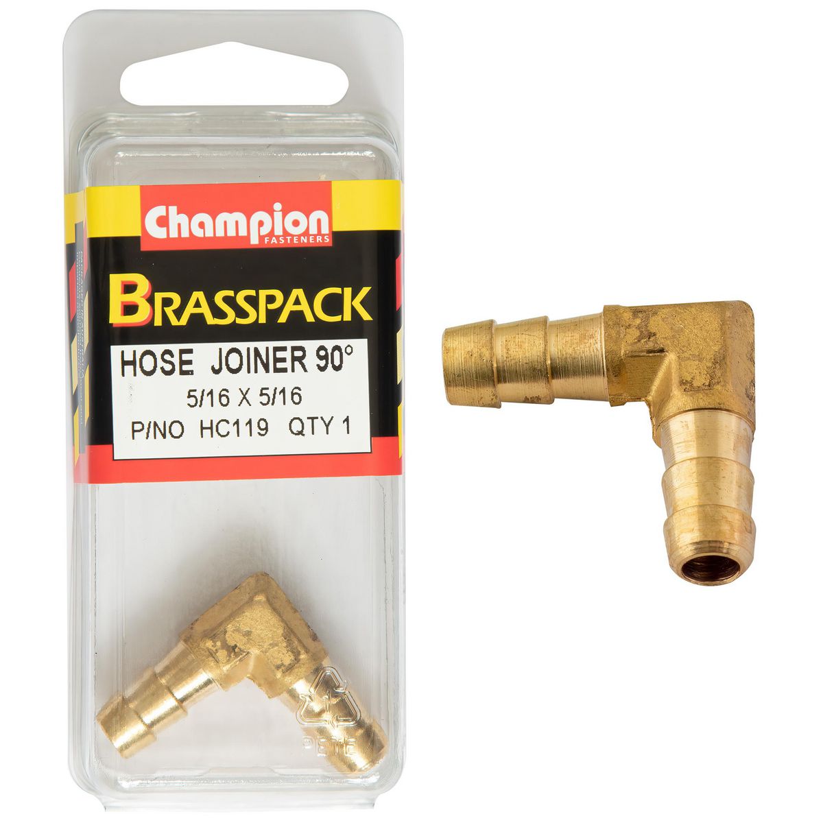 Champion Fasteners 5/16 X 5/16 90 Brass Hose Joiner Barb Elbow HC119