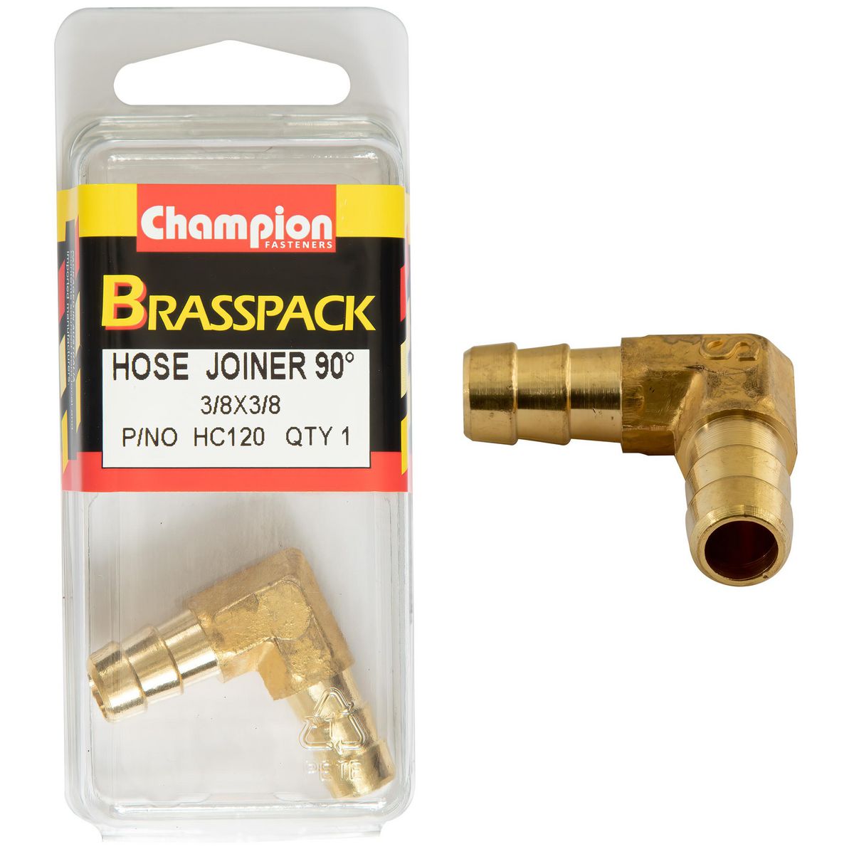 Champion Fasteners 3/8 X 3/8 90  Brass Hose Joiner Barb Elbow HC120