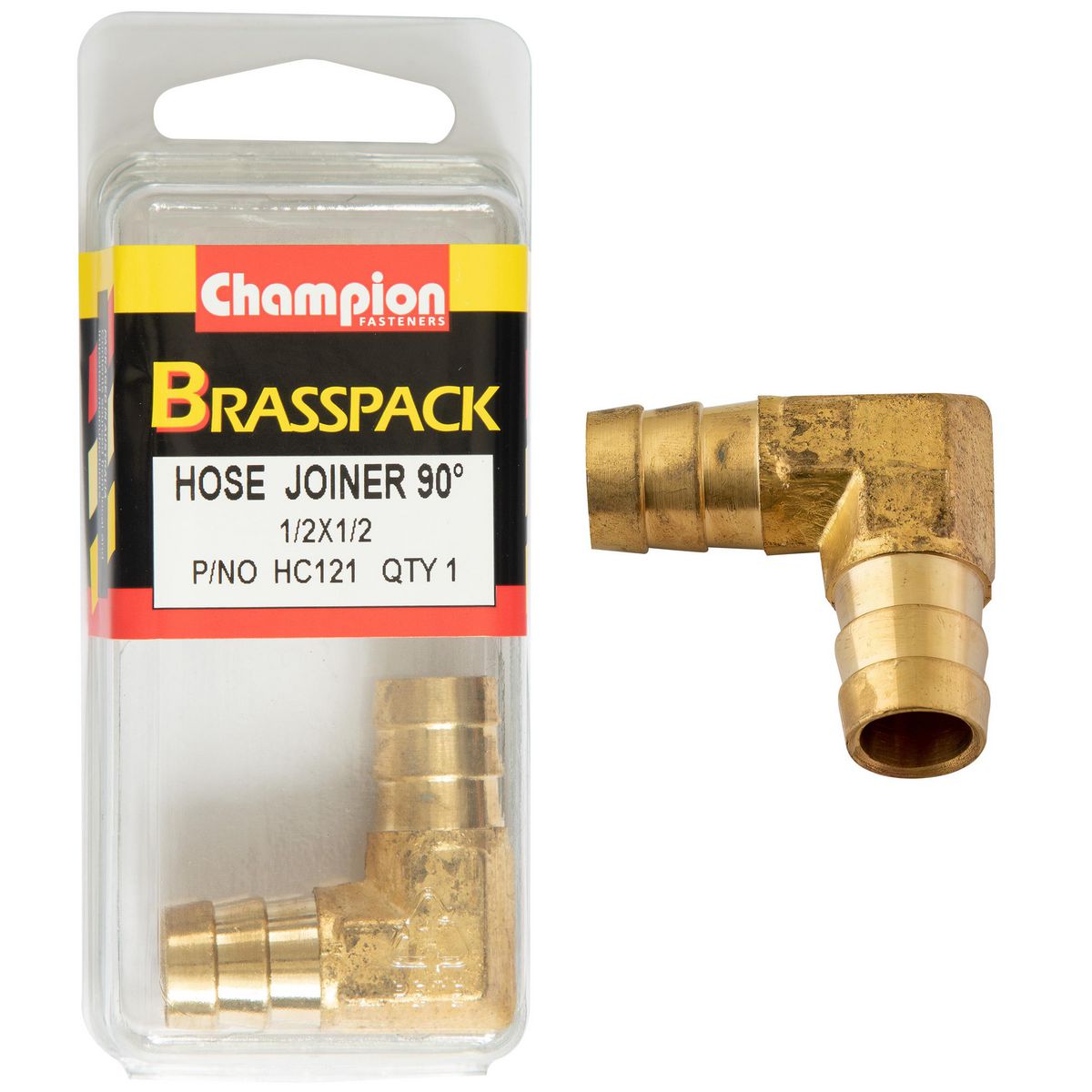 Champion Fasteners 1/2 X 1/2 90 Brass Hose Joiner Barb Elbow HC121