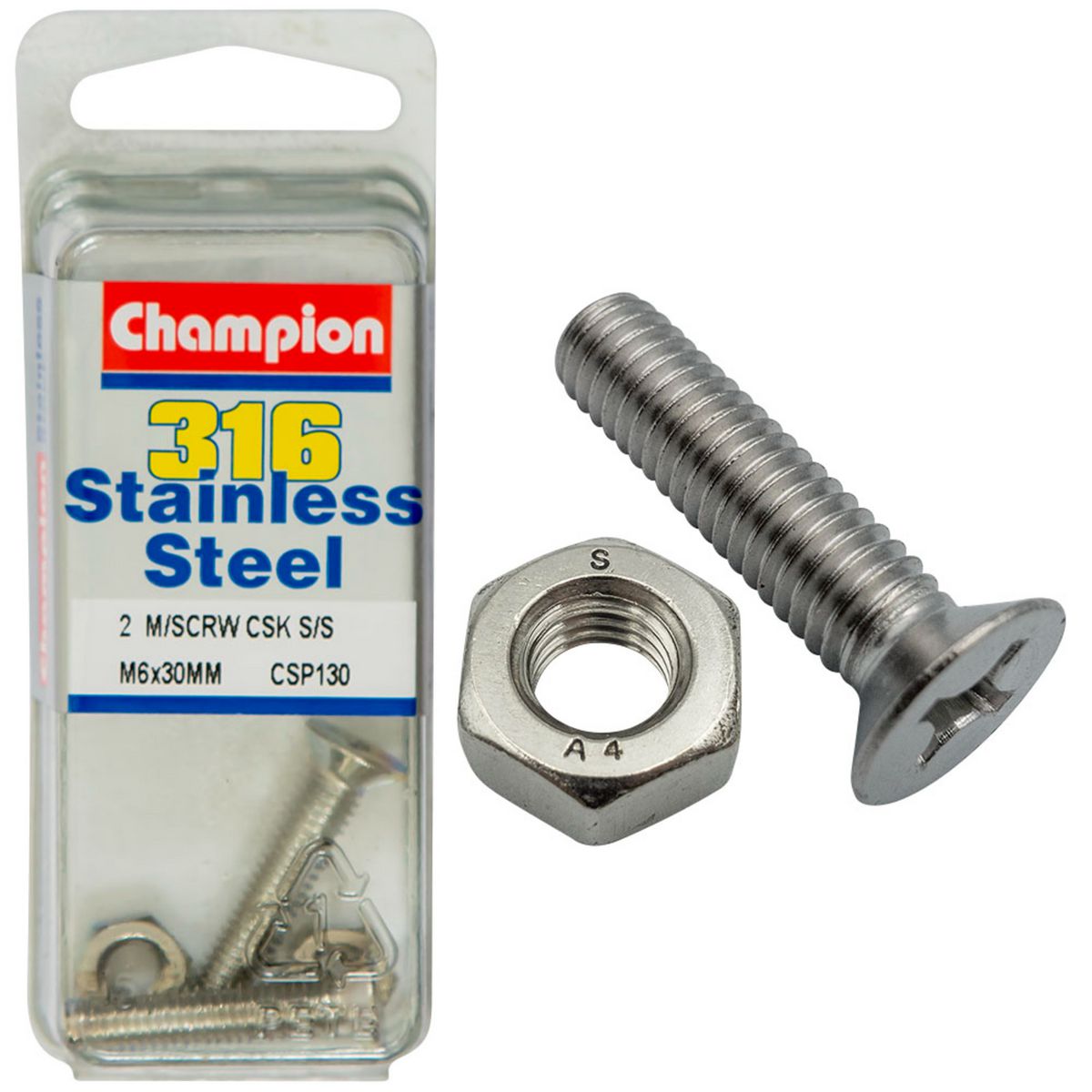Champion Fasteners Machine Screws Csk Phillips Stainless Steel M6 X 30mm 316/A4 CSP130