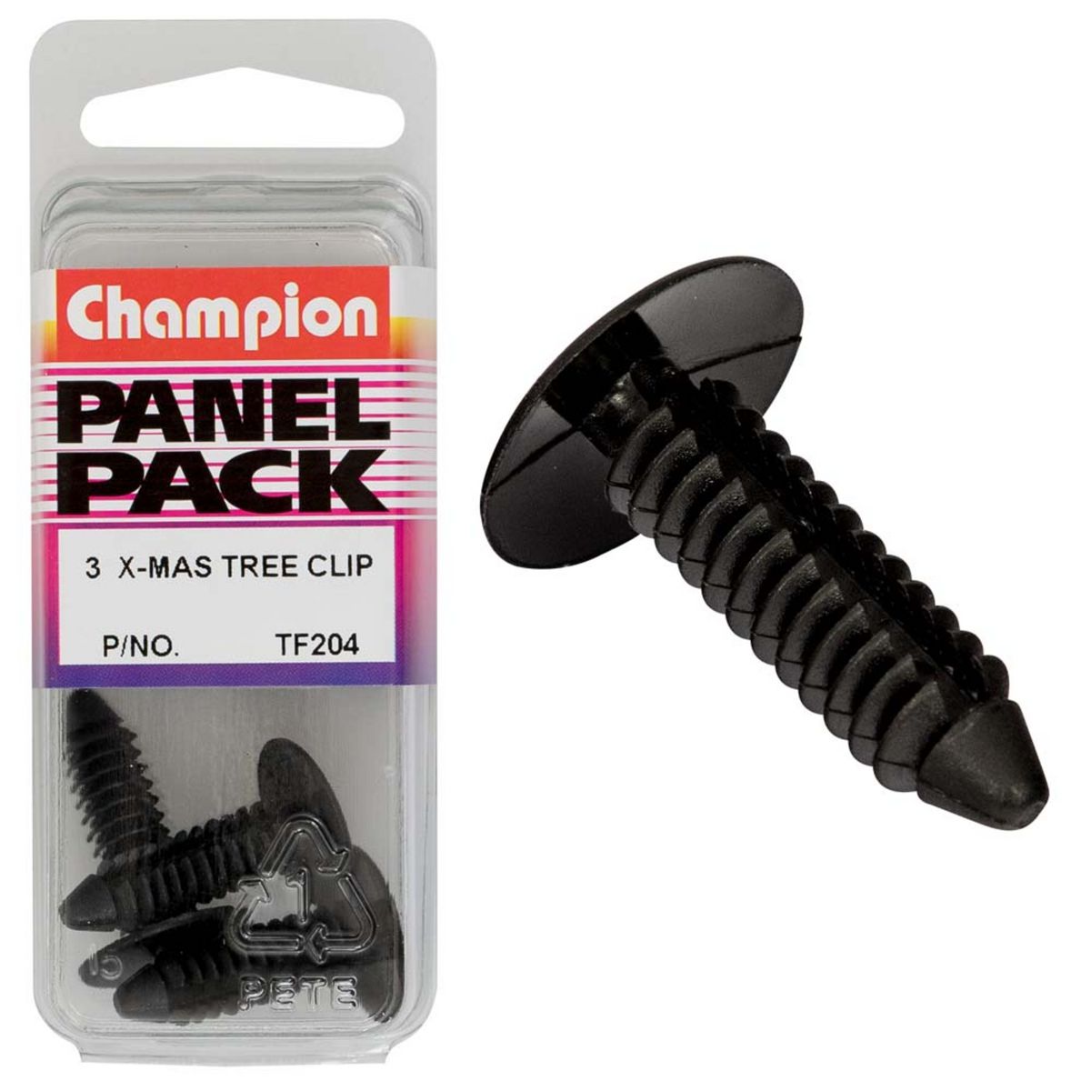 Champion Fasteners Xmas Tree Clips-Col: Black-Len: 26mm-Stem Dia: 8mm-Head: 17.5mm TF204