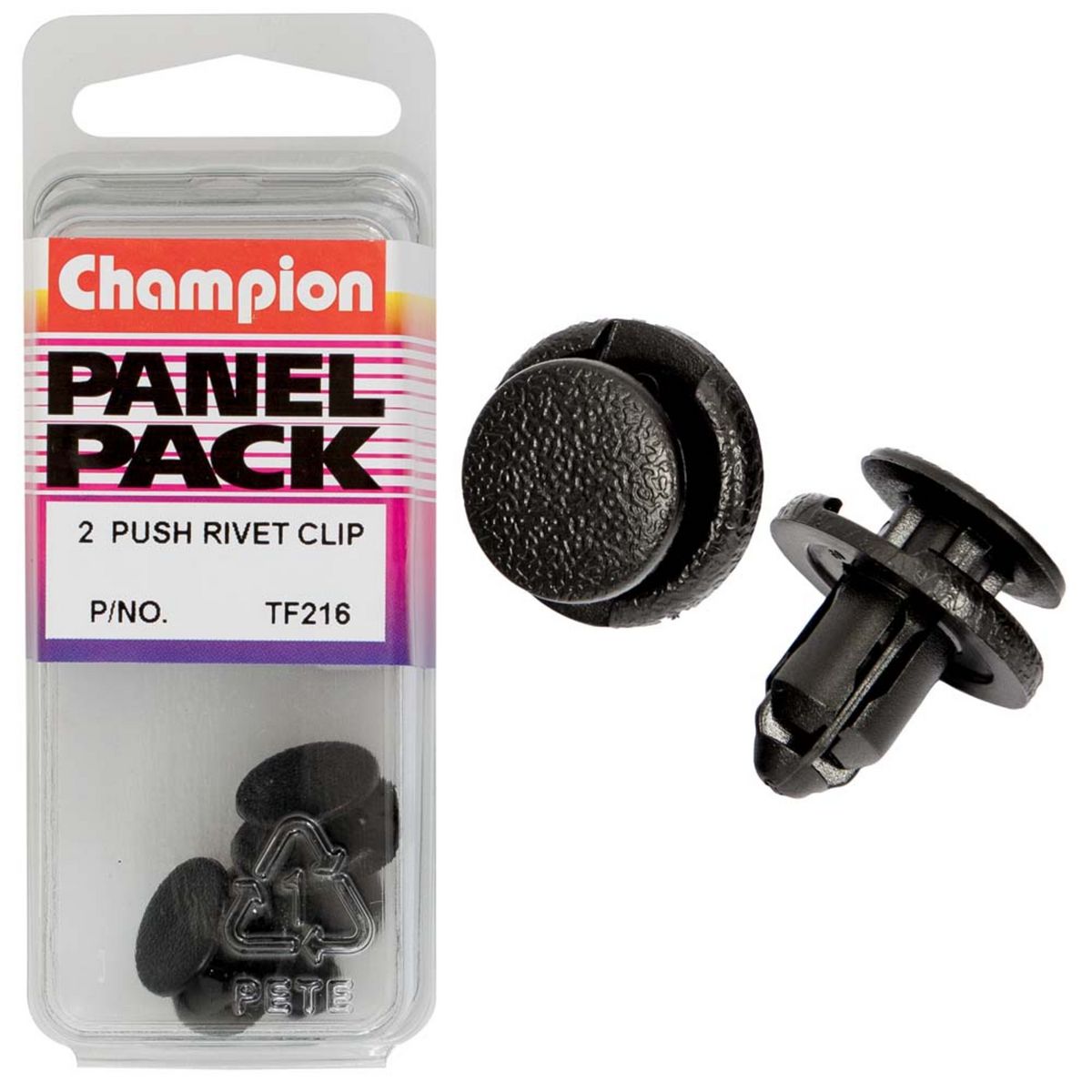 Champion Fasteners Push Rivets-Col:Black-Len: 20mm-Stem Dia: 7.7mm-Head: 17.8mm TF216