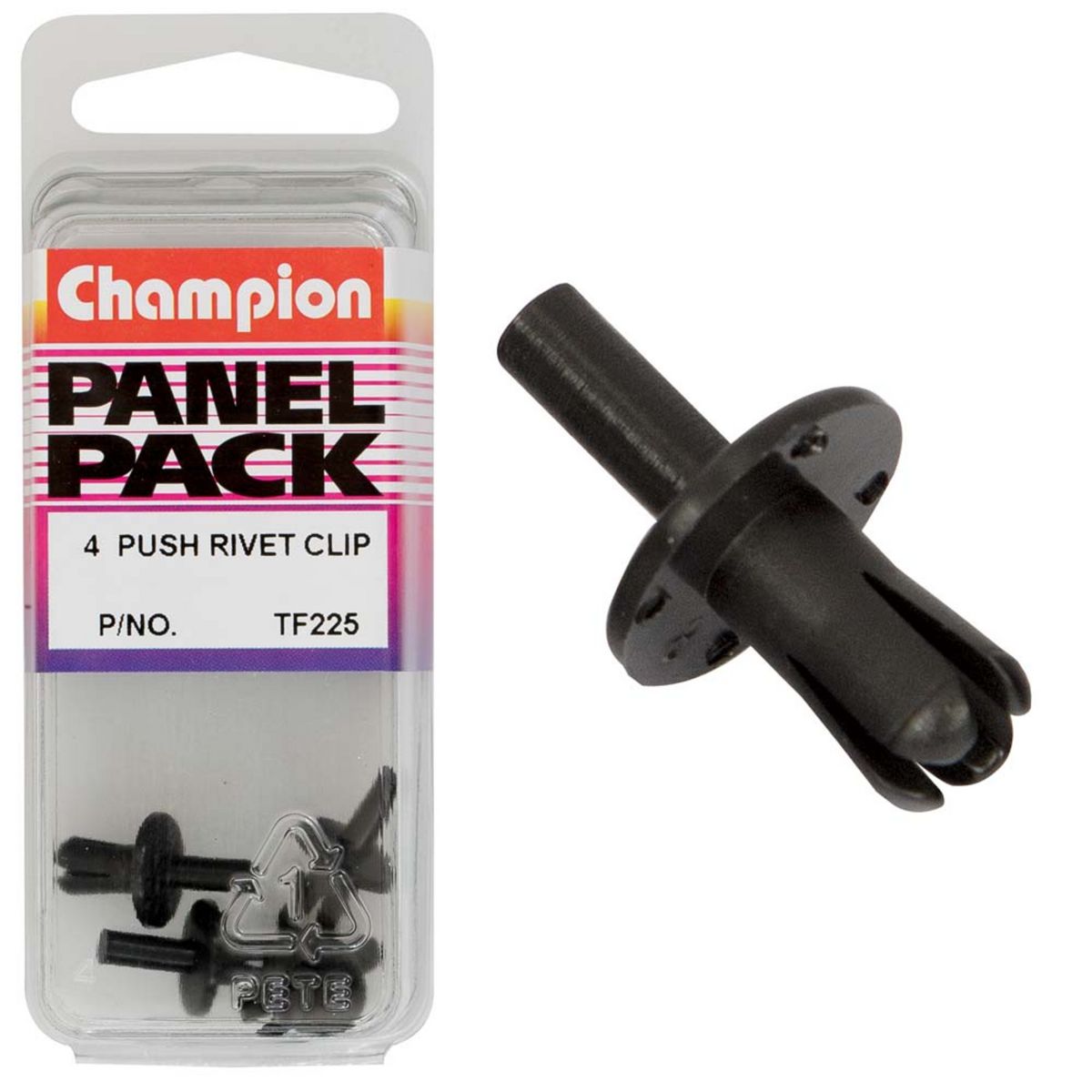 Champion Fasteners Push Rivets-Col: Black-Len: 7mm-Hole: 5mm-Head: 10mm TF225