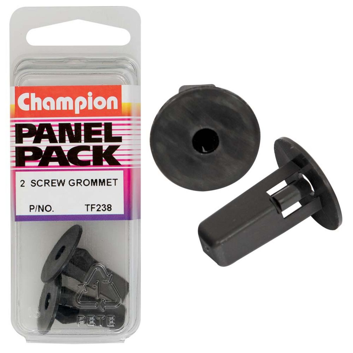 Champion Fasteners Screw Grommets-Col: Black-Len: 22mm-Screw Size: 5.5mm-Hole: 8X8mm-Head: 20mm TF238
