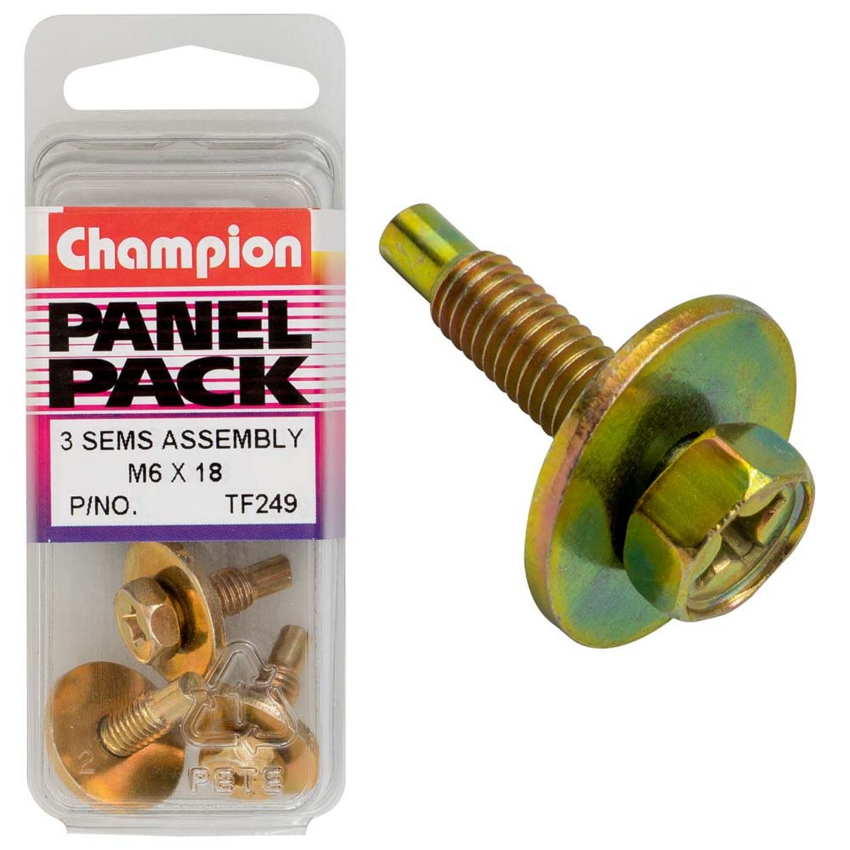 Champion Fasteners Hex Set Screws-Sems-Hex Ind-Combo Dve-Flat Washer-Pilot-M6X18mm TF249