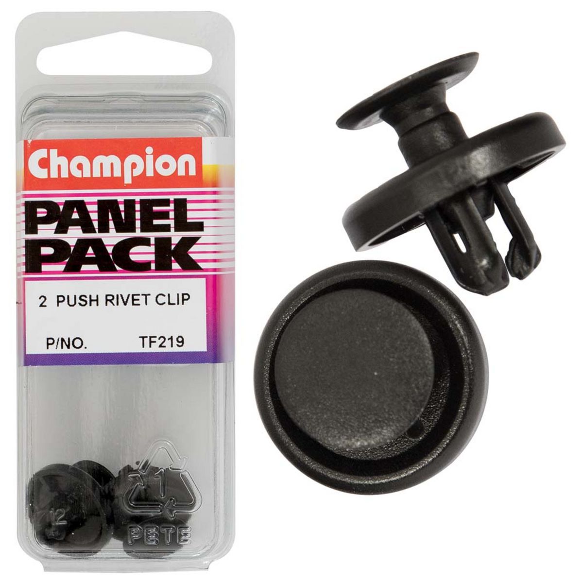 Champion Fasteners Push Rivets-Col: Black-Len: 7.5mm-Hole: 7mm-Head: 18mm TF219