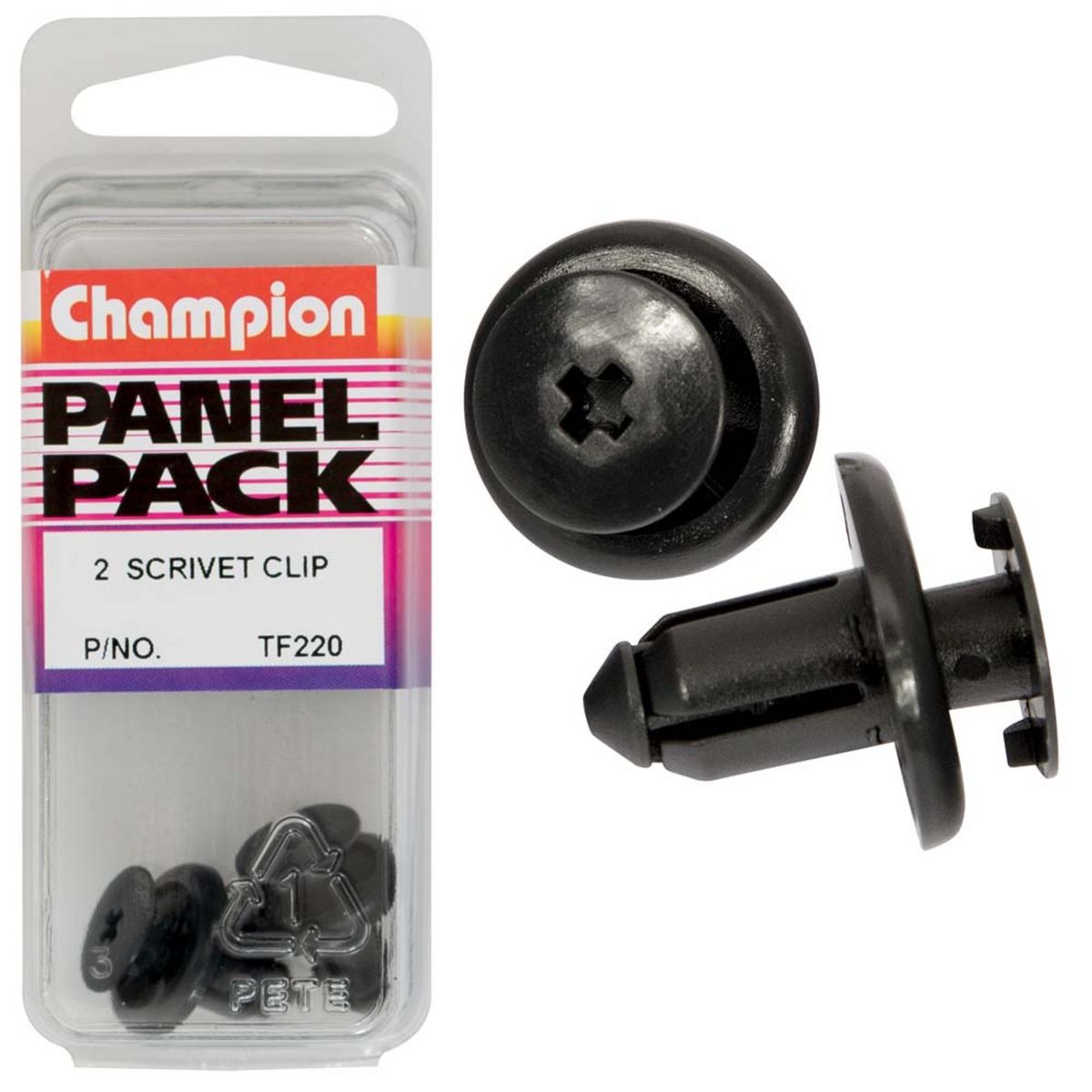 Champion Fasteners Push Rivets-Col: Black-Len: 21mm-Stem Dia: 7.8mm-Head: 18mm TF220