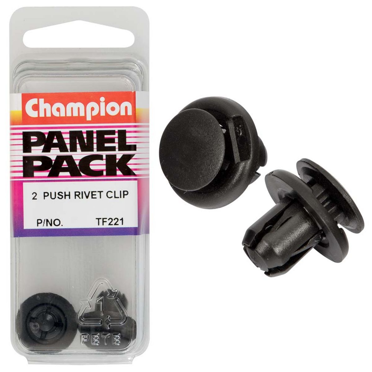 Champion Fasteners Push Rivets-Col: Black-Len: 17mm-Stem Dia: 11mm-Head: 18mm TF221