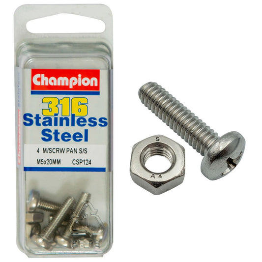 Champion Fasteners Machine Screws Pan Phillips Stainless Steel M5 X 20Mm 316/A4 CSP124