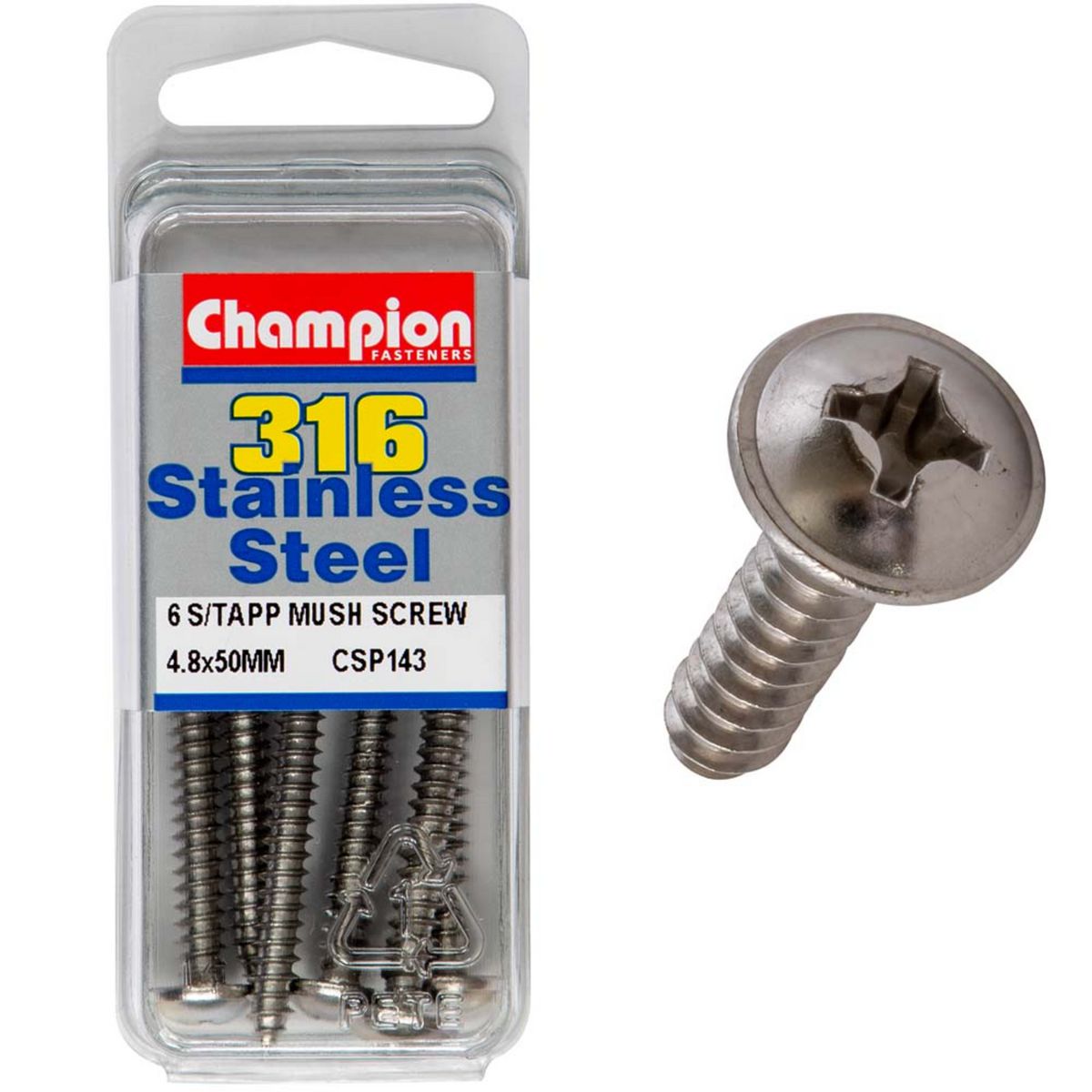 Champion Fasteners 4.8mm X 50mm Mushroom Head Self-Tapping Screws CSP143