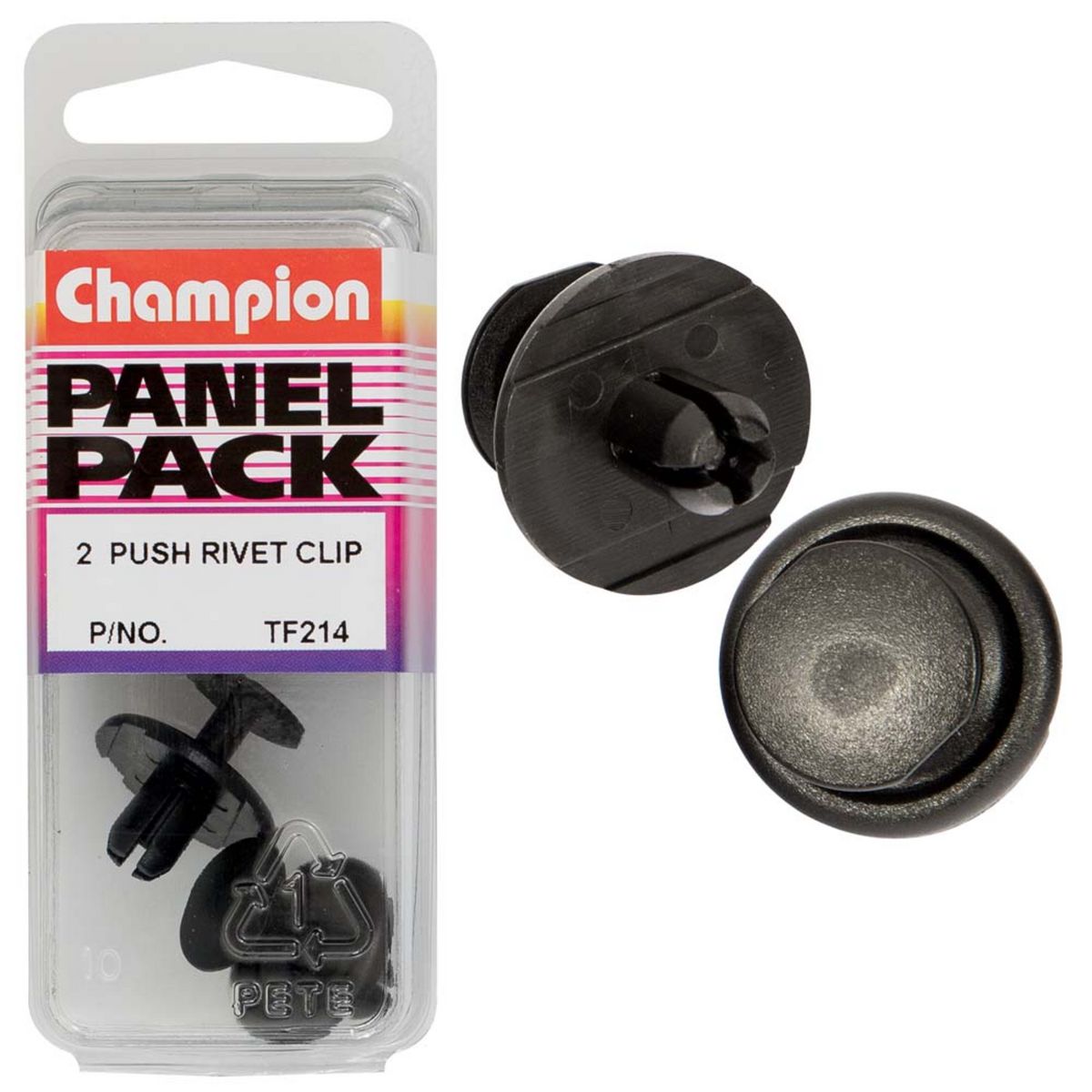 Champion Fasteners Push Rivets-Col: Black-Len: 9mm-Hole: 7mm-Head: 20mm TF214