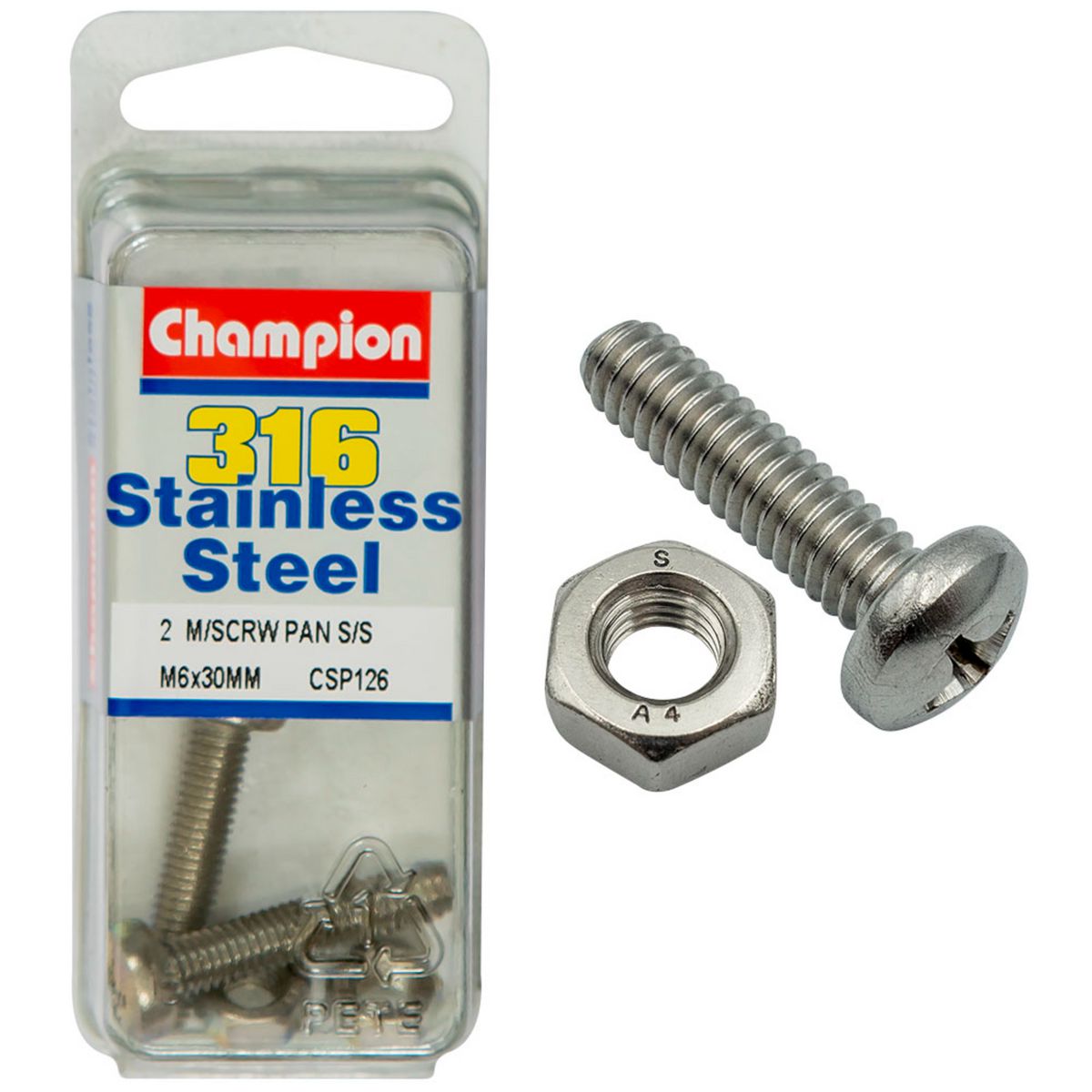 Champion Fasteners Machine Screws Pan Phillips Stainless Steel M6 X 30mm 316/A4 CSP126