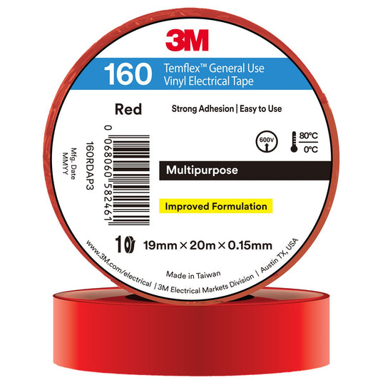 3M Temflex Vinyl Electrical 160 Red tape 19mm x 20mm 7100374339