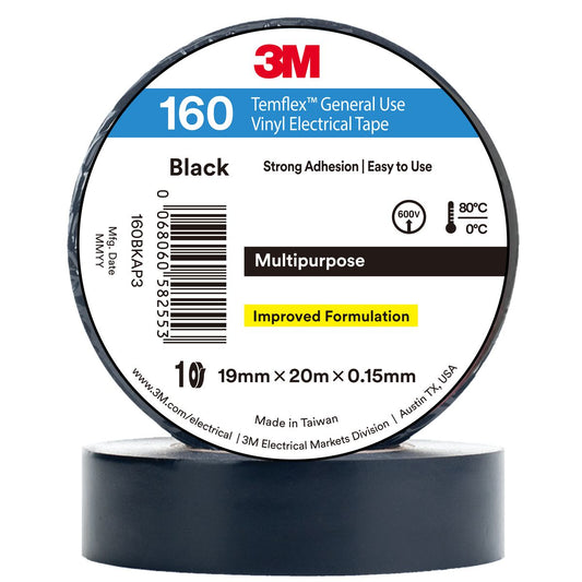 3M Temflex Vinyl Electrical 160 Black tape 19mm x 20mm 7100374494