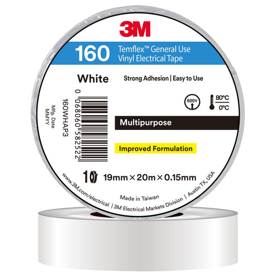 3M Temflex Vinyl Electrical 160 White tape 19mm x 20mm 7100374484