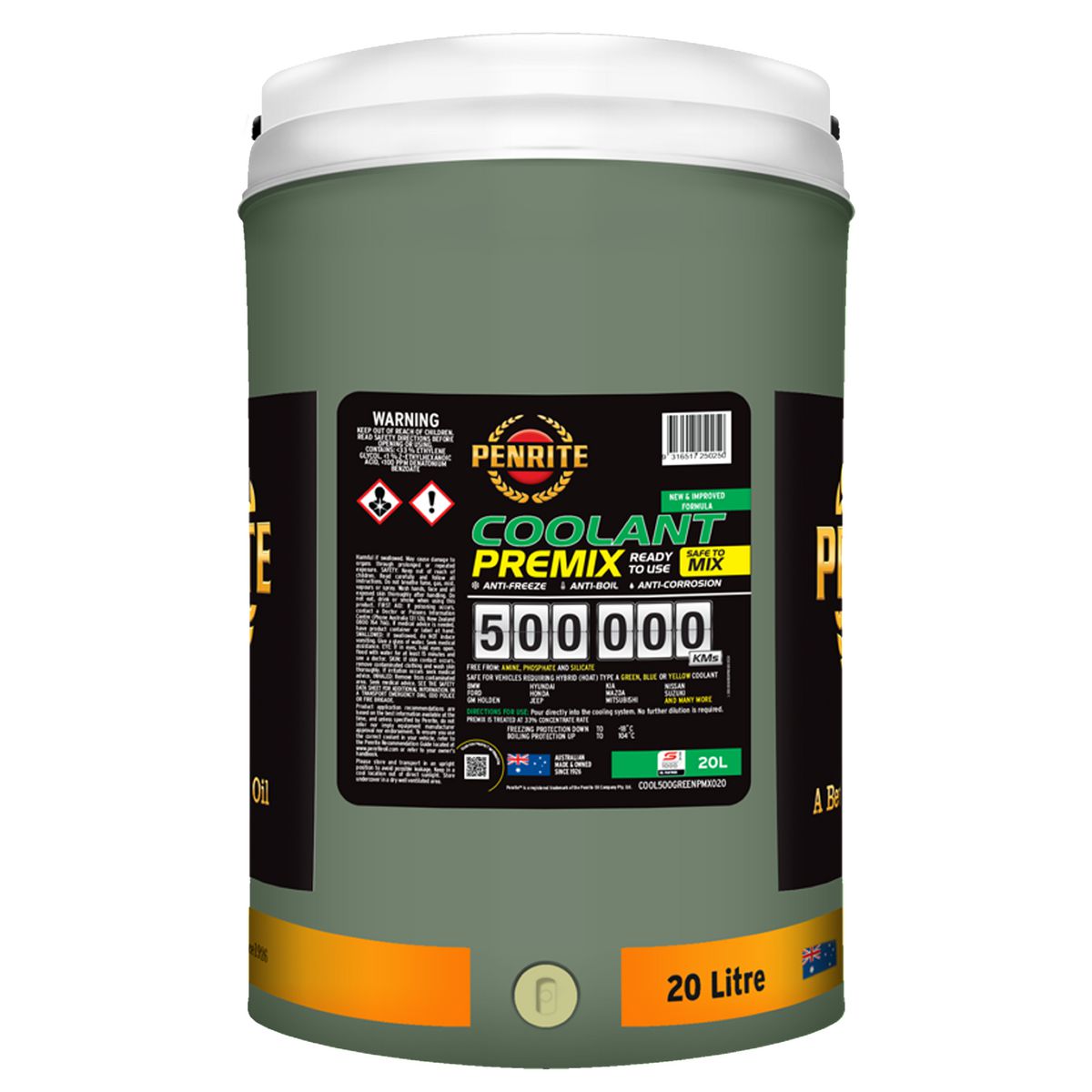 Penrite 500,000 KM GREEN PREMIX Coolant 20L COOL500GREENPMX020