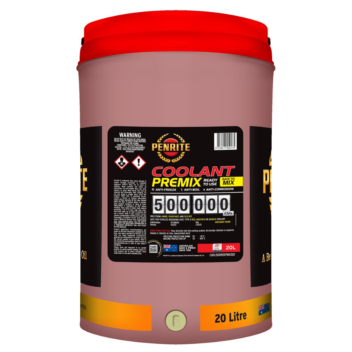 Penrite 500,000 KM RED PREMIX Coolant 20L COOL500REDPMX020