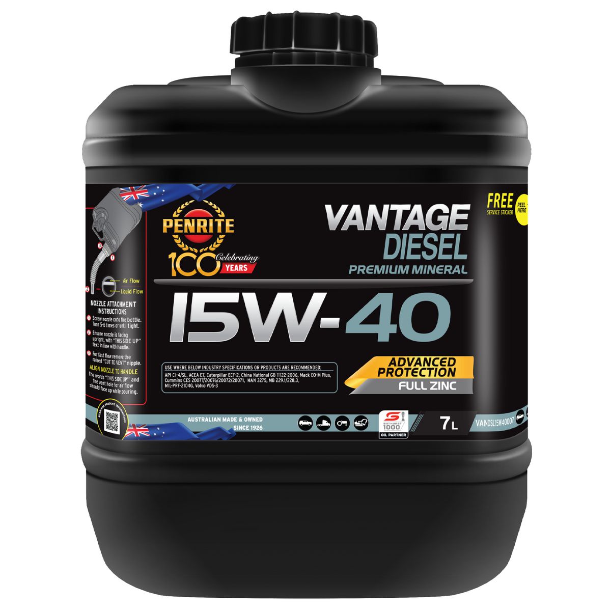 Penrite Penrite VANTAGE DIESEL 15W-40 MINERAL Engine Oil 7L VANDSL15W40007
