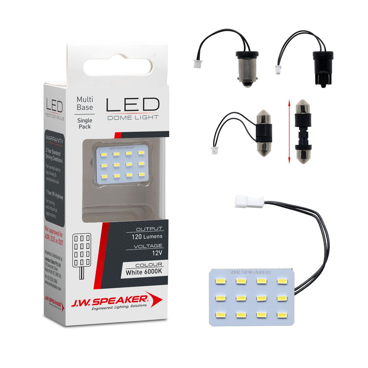 JW Speaker LED Interior Dome Light kit with Base adaptors 27 x 15mm 990150