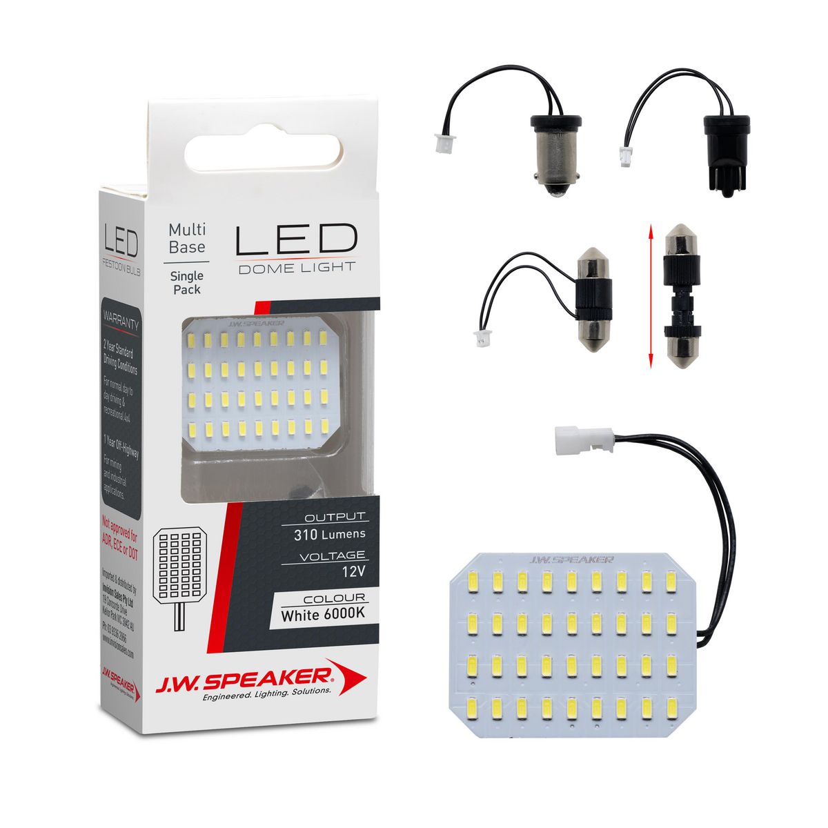 JW Speaker LED Interior Dome Light kit with Base adaptors 35 x 27mm 990151