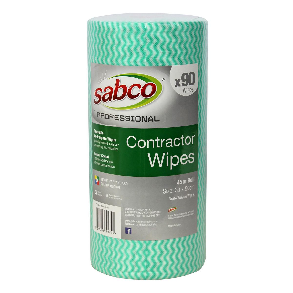Sabco Pro Contractor Wipes 90 Sheet Roll Green