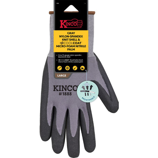 Kinco Gray Nylon-Spandex Knit Shell & CoolCoat Micro-Foam Nitrile Palm- Large