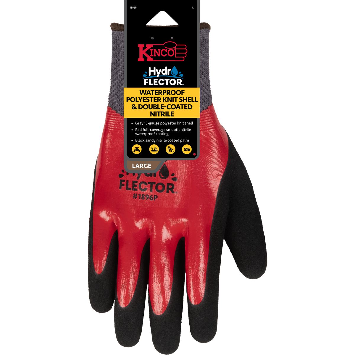 Kinco HydroFlector Waterproof Polyester Knit Shell & Double-Coated Nitrile-X-Large