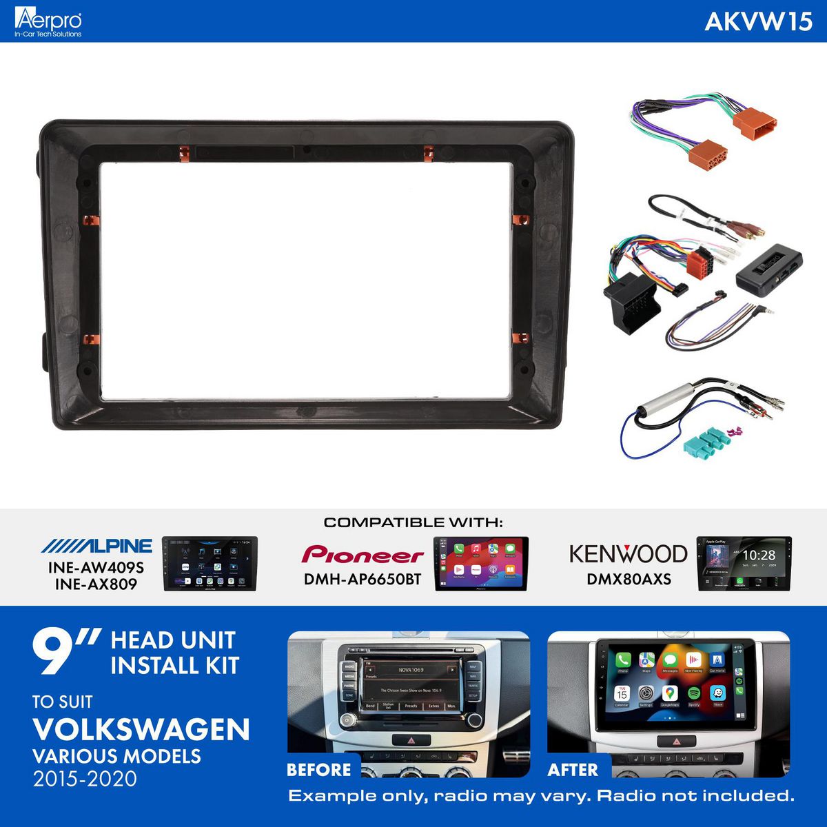 Aerpro 9 Inch Install Kit To Suit Volkswagen Various Models [Compatible With Pioneer, Kenwood & Alpine 9 Inch Head Units] AKVW15