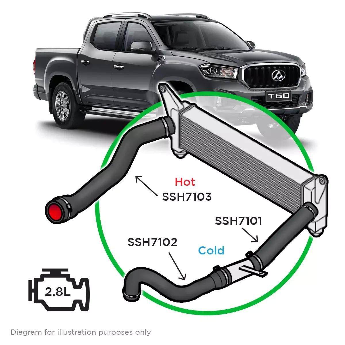 Saas Silicone Intercooler 3 Pipe and clamp kit LDV T60 2.8 17-21 SSH7101-KIT