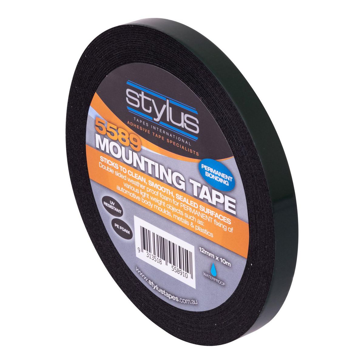 Stylus Double Sided Foam Tape 12mm x 10m Black 4884