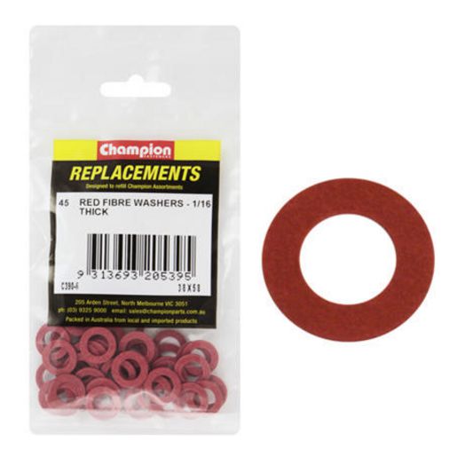 Champion Fasteners Washer Flat Fibre 3/8in x 5/8in x 1/16in Red C390-6