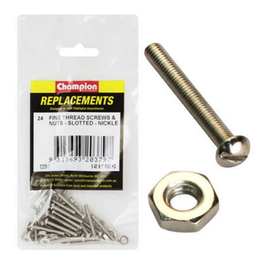 Champion Fasteners Machine Screw Pan Slot & Hex Plain Nut 6/40in x 1in Nickle Plated C228-3