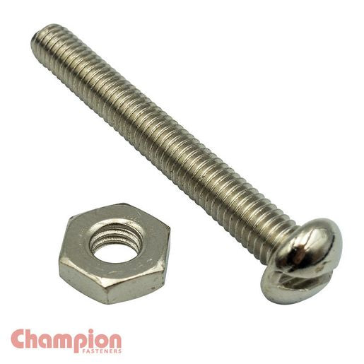 Champion Fasteners Machine Screw Pan Slot & Hex Plain Nut 8/36in x 1in Nickle Plated C228-6