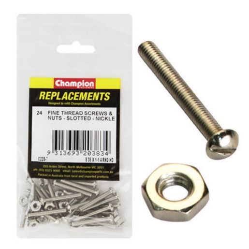 Champion Fasteners Machine Screw Pan Slot & Hex Plain Nut 8/36in x 1 1/4in Nickle Plated C228-7