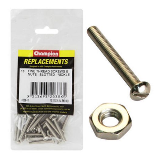 Champion Fasteners Machine Screw Pan Slot & Hex Plain Nut 10/32in x 1 1/4in Nickle Plated C228-10