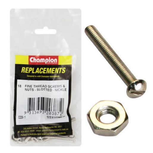 Champion Fasteners Machine Screw Pan Slot & Hex Plain Nut 10/32in x 1 1/2in Nickle Plated C228-11